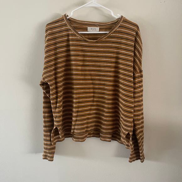 WVN Tops - WVN For You Womens L Riki Stripe Sweater Golden Brown Boxy Organic Cotton